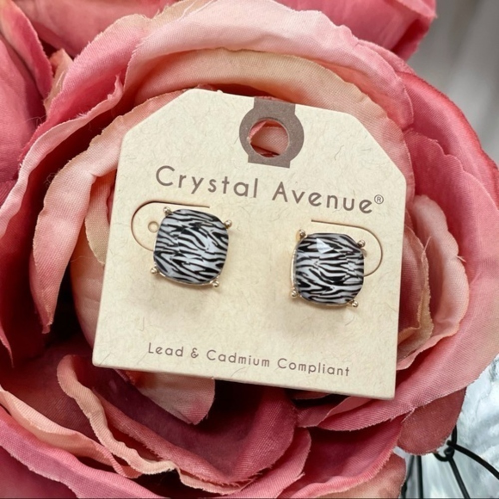 Gold zebra animal print square earring studs